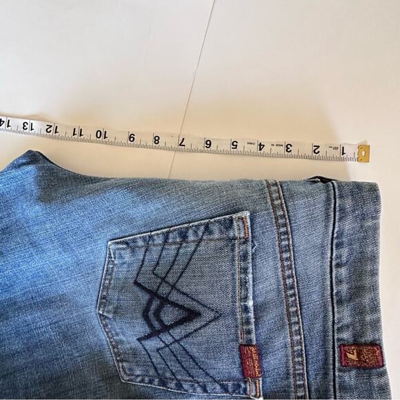 7 For All Mankind Blue Distressed Denim Flare Leg Jeans Style# U130j055u-055u - Picture 6 of 10